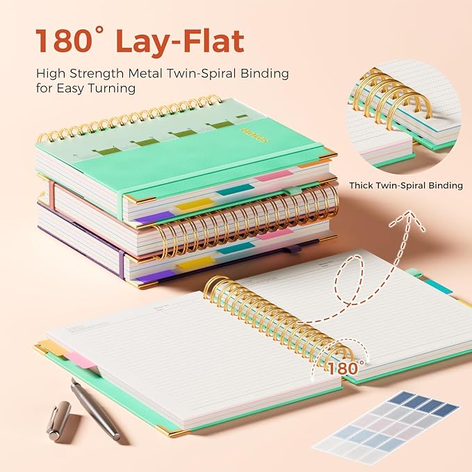 Line Hardcover Spiral Notebook with Removable Dividers Tabs & Ruler, 5 Subject Notebook College Ruled, 300 Page, Large 8"x10" B5 Notebooks for Work School, Lined Journal for Women & Men, Blue
