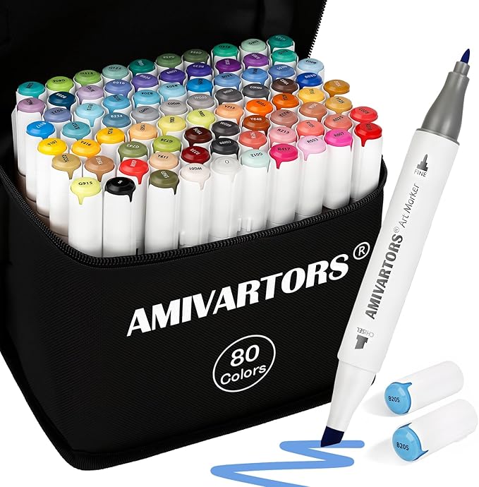 80 Colors Alcohol Markers Dual Tip Set, Chisel & Fine, 2.8g High Ink Capacity, Easy Blending Art Markers for Artists, Adults Coloring, Sketching, Drawing, Illustration & Painting with Carrying Case