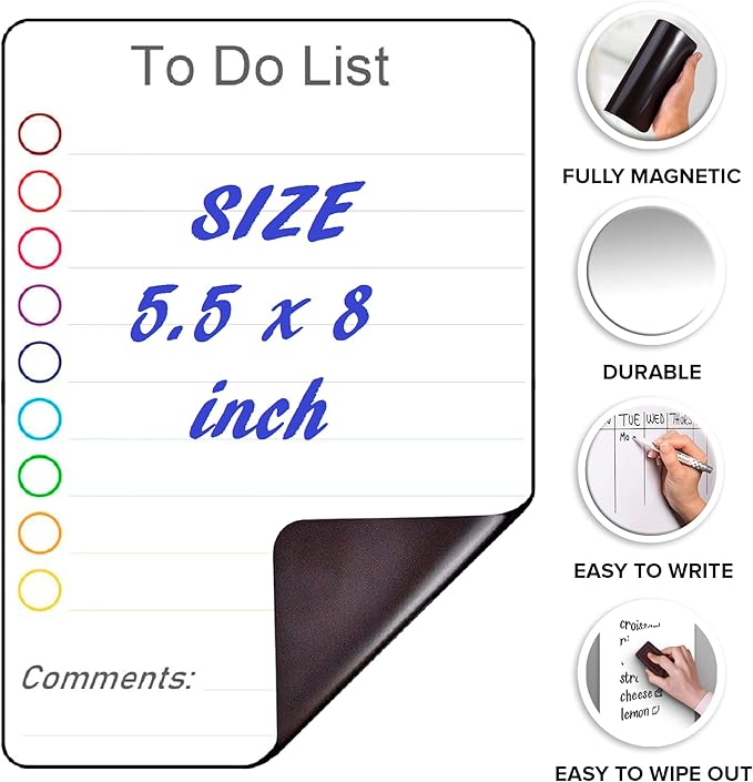 Small Magnetic to Do List for Locker 5x7 - Dry Erase Magnetic to Do List for Fridge - Magnet to Do List for Refrigerator - Mini Lined Magnetics Whiteboard for Locker - Daily to Do List Checklist