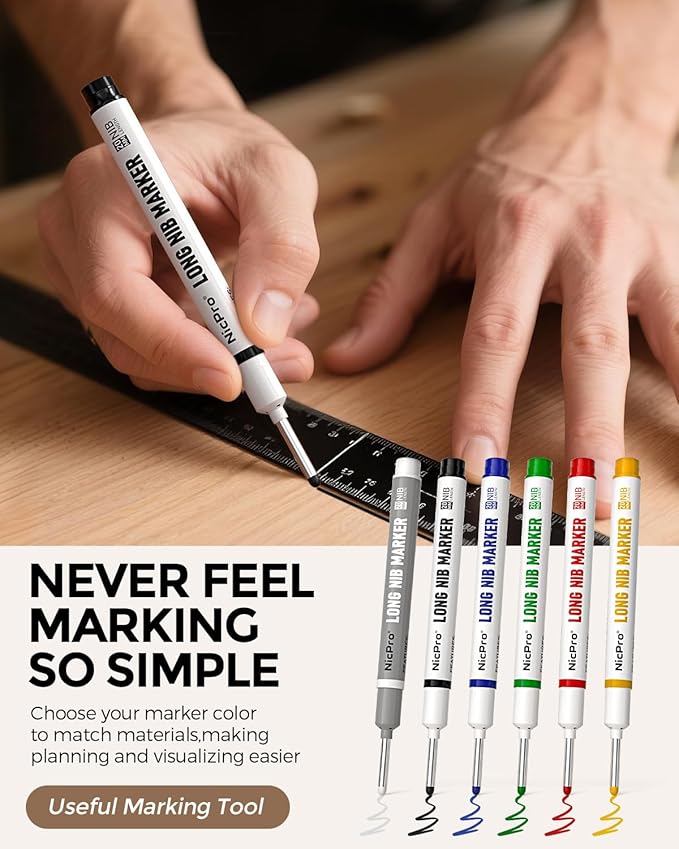 Nicpro 42Pack Carpenter Pencil with Sharpener, Mechanical Carpenter Pencils Set with Deep Hole Long Nib Marker Pen, Carbide Scribe Tool & Construction Pencil for Architect Woodworking-With Canvas Case