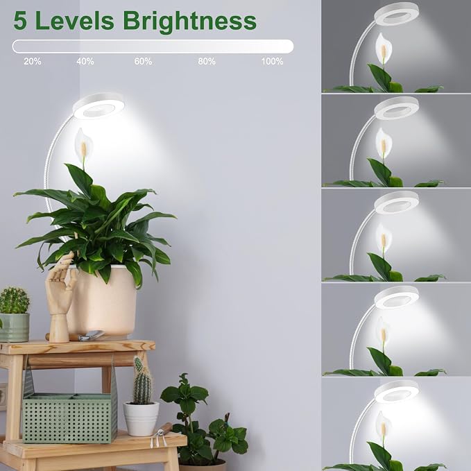 2 in 1 Grow Lights for Indoor Plants, 3 Colors Plant Lights | 48 LEDs Full Spectrum Plant Grow Lights Indoor with 360° Gooseneck, 6/12/16H Timer, 5 Brightness, White 2 Pack