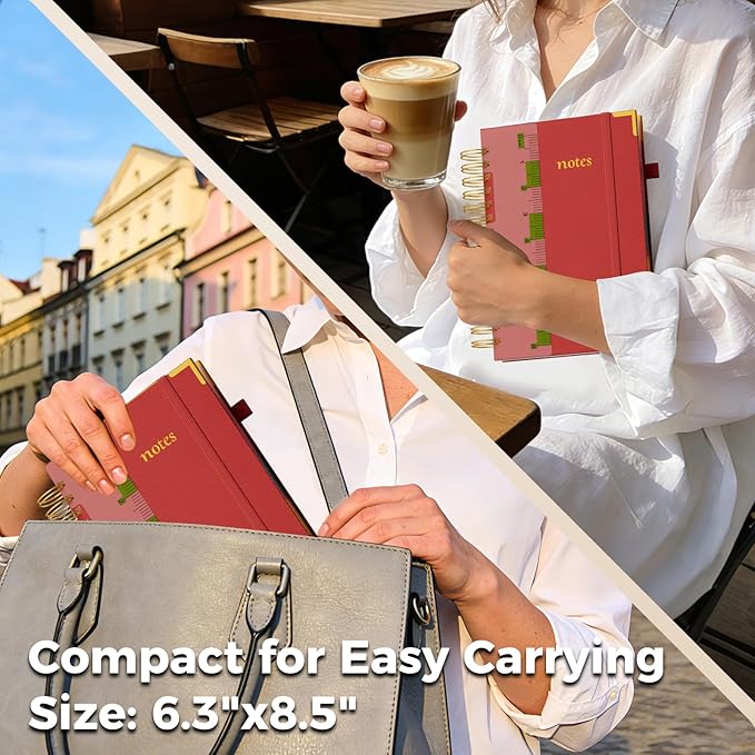 XYark A5 Hardcover Spiral Notebook, 6.3"x8.5" College Ruled Notebooks with Removable Dividers Tabs & Ruler, 5 Subject Notebook 300 Pages, Small Lined Journal for Women Men School Work Office, Red
