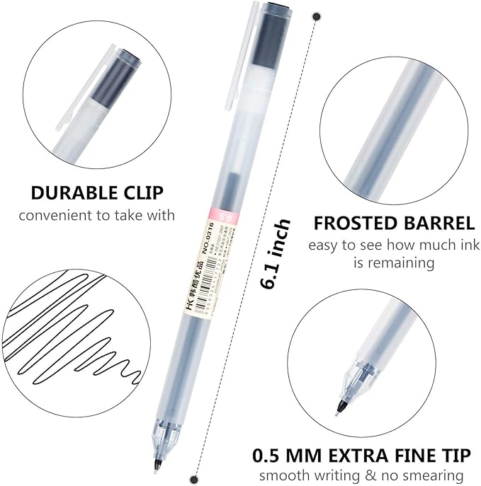 XSG Black Gel Pens[0.5mm]，Extra fine point pens Ballpoint pens For japanese Office School Stationery Supply 12 Packs
