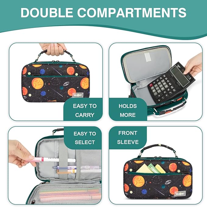 VASCHY Pencil Case for Boys, Aesthetic Kawaii Large Pencil Pouch Stationary Pencil Bag/Box for Preppy Kids, Pen Organizer Holder School Supply Space