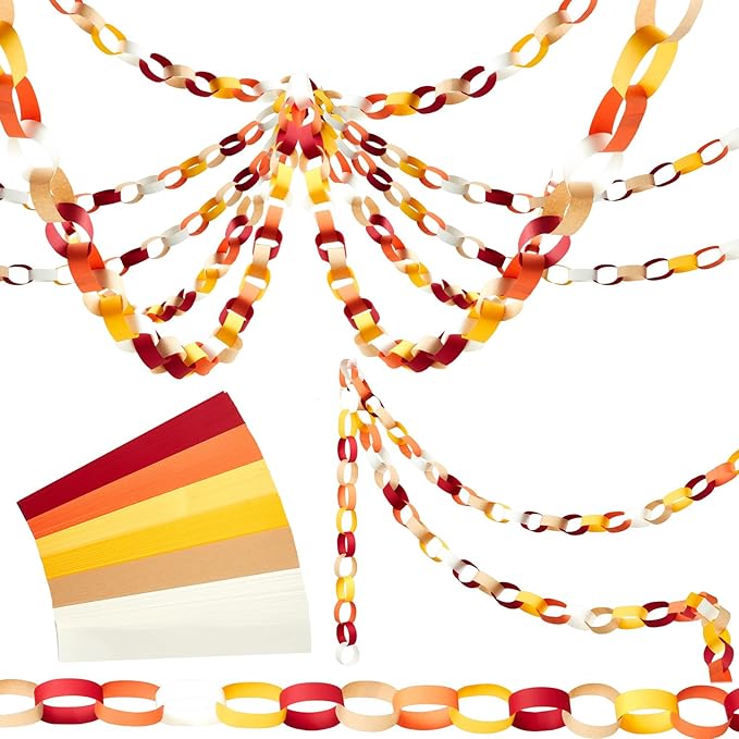 Lincia 600 Sheet Paper Chain Garland Strips 1x8 Inch with Double Sided Tape, DIY Construction Paper Chains for Birthday Wedding Holiday Party Decorations, Crafts Supplies (Warm Color)