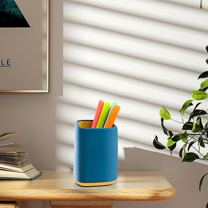 ZUFECY Desk Pen Holder, Desktop Organizer Storage Case Stationery Scandinavian Design for School, Home, Office (Blue)