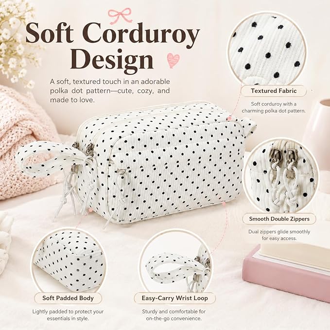 Bluboon Big Capacity Pencil Case Pencil Pouch Pen Case School Supplies Cute Pencil Box Pencil Bag for Teen Girls Boys Women Man (Black dots - White)