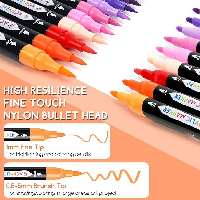 TBC The Best Crafts Acrylic Paint Markers, 48 Colors Dual Tip – Waterproof, Non-Toxic, Fast-Drying Art Pens for Rock Painting, Wood, Glass, Ceramic, Fabric