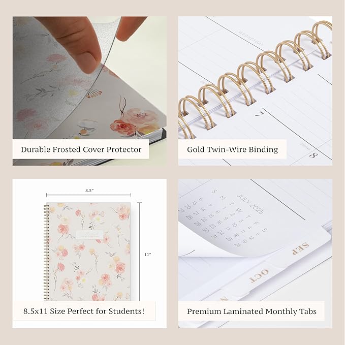Blue Sky Life Note It 2025-2026 Academic Year Weekly and Monthly Planner, July 2025 - June 2026, 8.5” x 11”, Frosted Cover, Laminated Tabs, Wirebound, Storage Pocket, Hannah