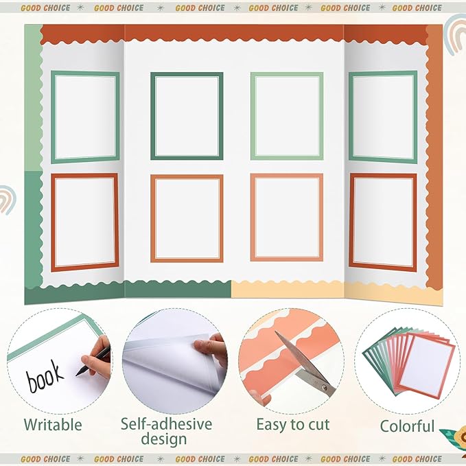 90 Pcs Science Fair Board Supplies Include 72 Trim Scalloped Bulletin Borders 18 Presentation Board Subtitles for Classroom Office Display(Bohemia)