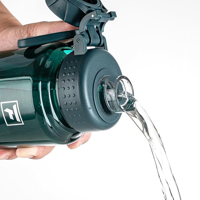 Fanhaw 32 oz Clear BPA-Free Tritan Water Bottle with Fast-Flow Spout Lid, Leakproof Wide-Mouth Reusable Bottle for Gym, School & Office (Dark Green)