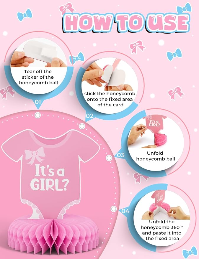 12 Pcs Baby Gender Reveal Table Decorations, Boy or Girl Centerpieces for Tables Honeycomb Centerpieces Blue and Pink Table Decor for Baby Shower Pregnancy Announcements Newborn Party Supplies
