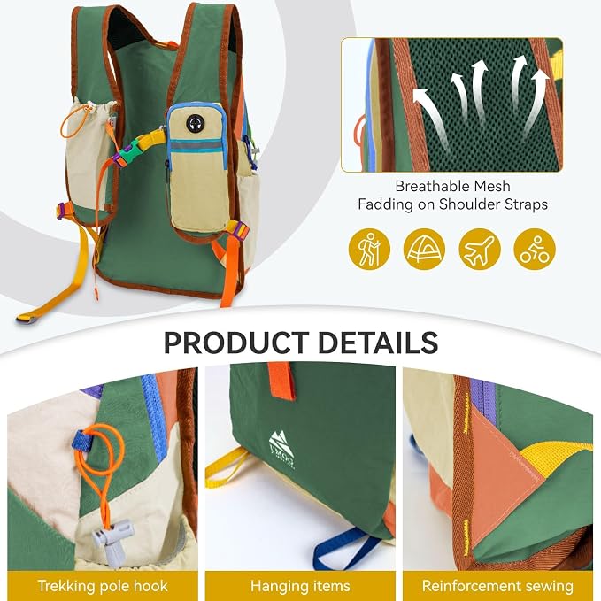 Small Hiking Backpack Travel Daypack 15L Colorful Lightweight Packable Foldable Casual Backpack for Women Men