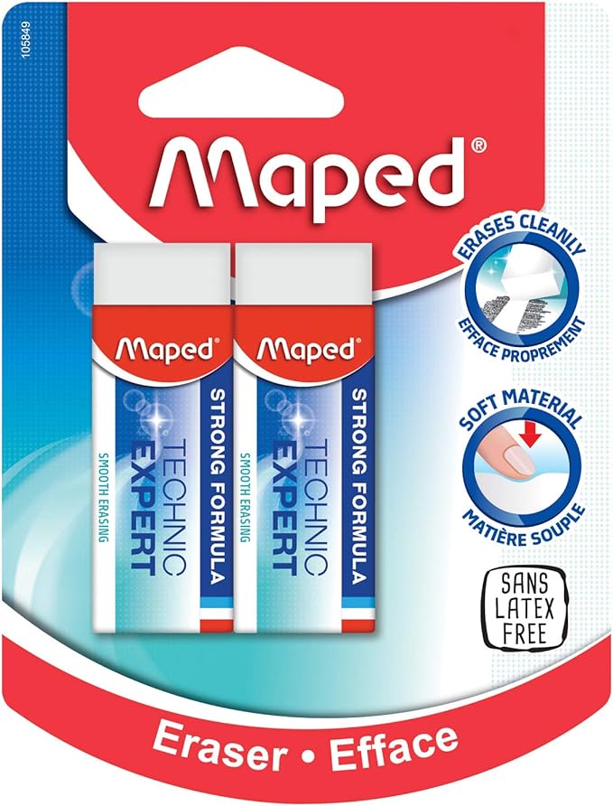 Maped Technic Expert Vinyl Eraser, Premium Soft Material, Latex Free, Pack of 2 (105849)