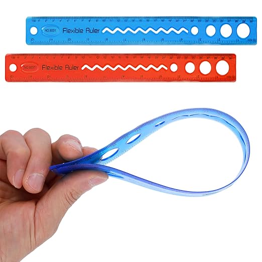 2-Pack Flexible Ruler 12 Inch, Clear Ruler Small Rulers with Centimeters & Inches, Bendable Shatterproof Plastic Rulers for Home Office Supplies (Red & Blue)