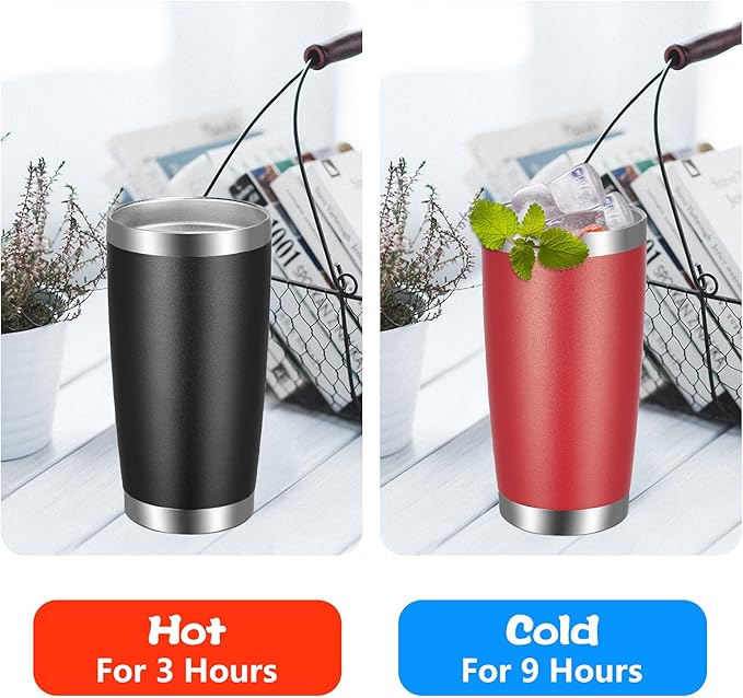 VEGOND 20oz Tumbler with Lid and Straw Stainless Steel Tumbler Cup Bulk Vacuum Insulated Double Wall Travel Coffee Mug Powder Coated Coffee Cup, Red, 6 Pack