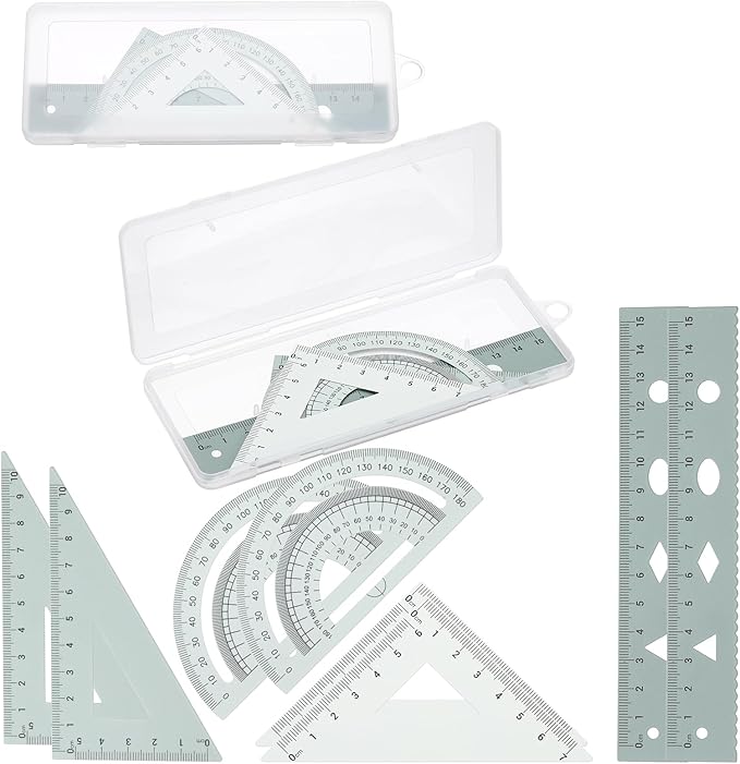 PATIKIL Geometry Set, 2 Pack 6 Inch Aluminum Ruler & 4 Triangles, Metal Protractor Ruler Math Drafting Measuring Tool for Home Office Math Drawing Engineering Art,Gradient Green