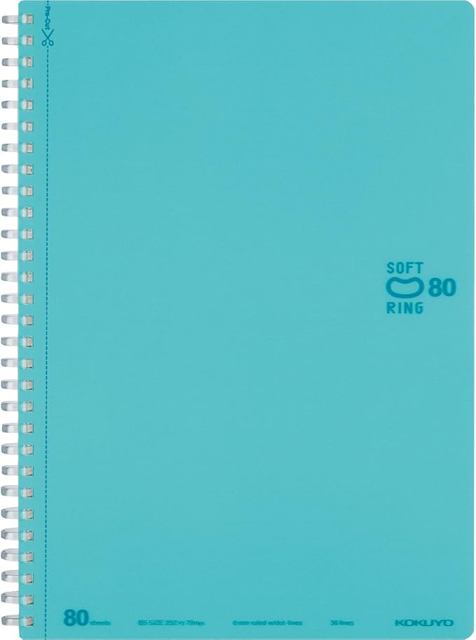 KOKUYO Spiral Lined Notebook, 10'' x 7'' Pastel Journal B5 Soft Ring Notebooks with Dot 6 mm Ruled, 80 Sheets, Light Blue 1 Subject Notebook, Note Taking for School. Japan Import (SU-SV308BT-LB)