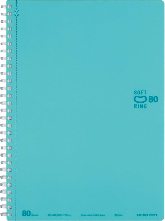 KOKUYO Spiral Lined Notebook, 10'' x 7'' Pastel Journal B5 Soft Ring Notebooks with Dot 6 mm Ruled, 80 Sheets, Light Blue 1 Subject Notebook, Note Taking for School. Japan Import (SU-SV308BT-LB)