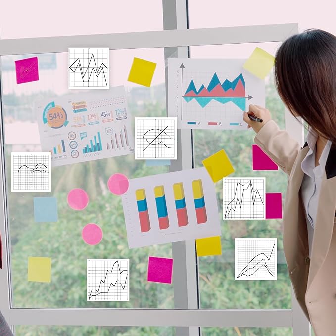 6 Packs Graph Paper Sticky Notes 300 Sheets 3 x 3 Inch Mini Graph Pads 20 x 20 Four Quadrant X Y Axis Coordinate Plane Post It Adhesive Grid Sticky Notes for Office School Math Supplies（6style）