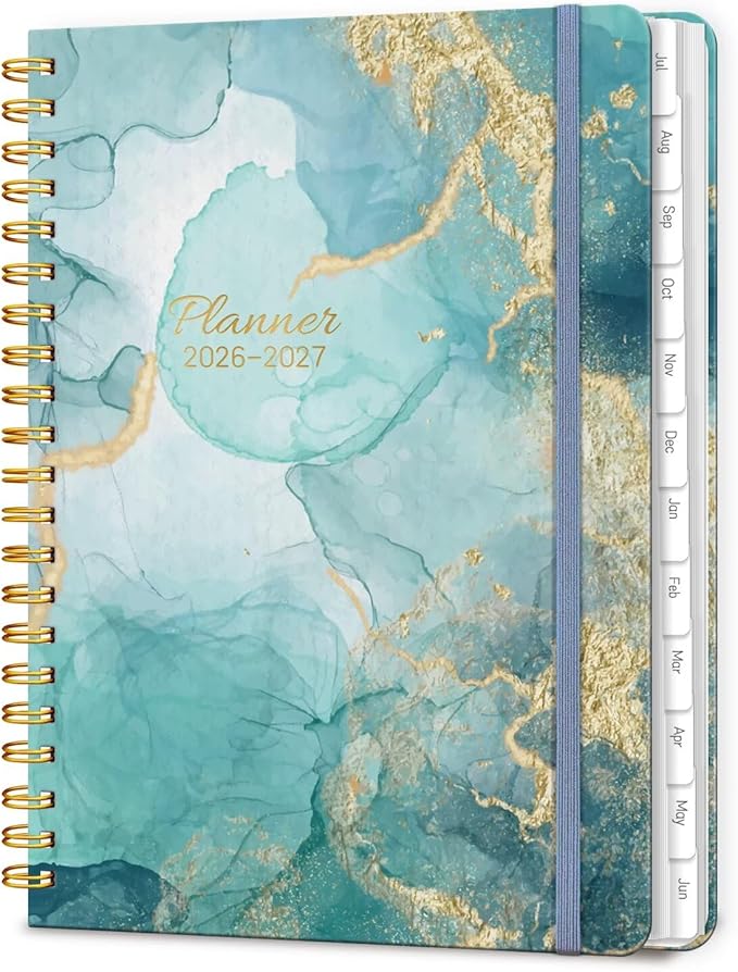 Lonely Oak Academic Planner 2026-2027, Daily Weekly and Monthly Agenda Planner 6.18" x 8.5" with Tabs, 12 Months Spiral School Year A5 Calendar from Jul.2026 to Jun.2027 for Student and Teacher (Grey Marble)