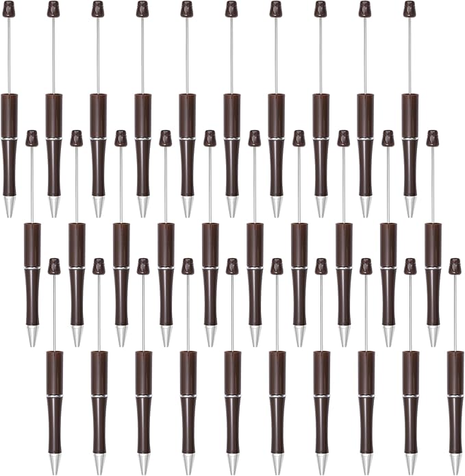jiebor 30Pcs Beadable Pens Plastic Bead Ballpoint DIY Cute Cool Pens Black Ink for Women Men Bridal Graduation Gift Office Supplies Dark Brown