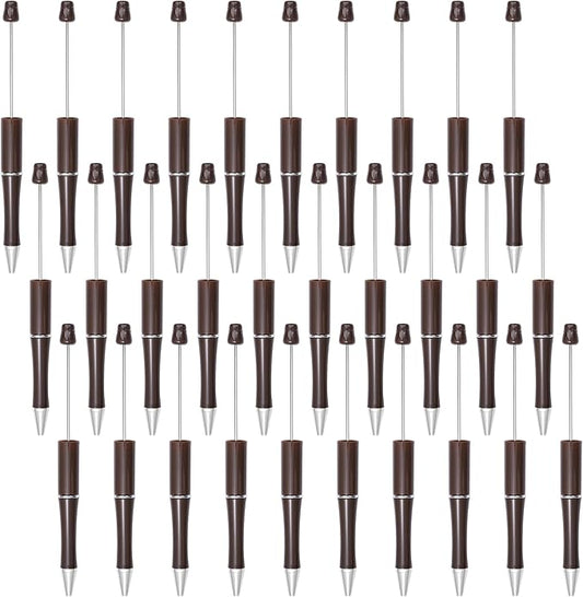 jiebor 30Pcs Beadable Pens Plastic Bead Ballpoint DIY Cute Cool Pens Black Ink for Women Men Bridal Graduation Gift Office Supplies Dark Brown