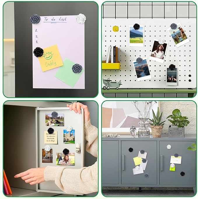 20 Pcs Rose Fridge Magnets, 1.1 Inch Cute Flower Fridge Magnets, 3D Colorful Refrigerator Decorative Magnet for Whiteboard Locker Cabinet (Black-3 Colors-Rose)