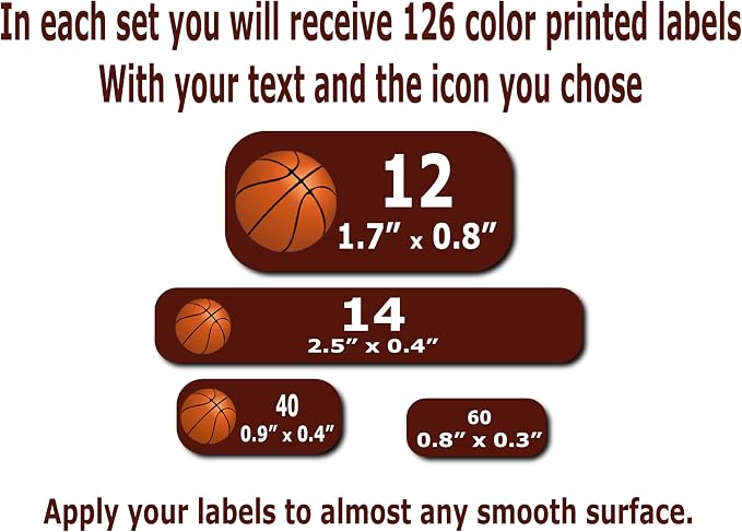 Personalized Labels – Sport’s Icon Designs. 126 Custom Stickers for School, Daycare and Camp. Waterproof Name Labels Dishwasher and Microwave Safe, Machine Washable. (126 Sport Name Labels)