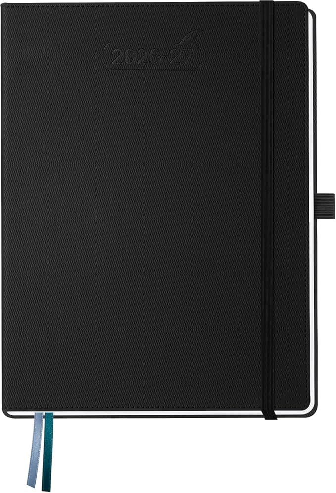BEZEND Weekly Planner 2026-2027 (8.5" x 11") Horizontal Layout Notebook (Jul 26-Dec 27) 18 Months Academic Calendar & Monthly Tabs, Ideal for Students, Work & Home, PU Leather Hardcover -Black