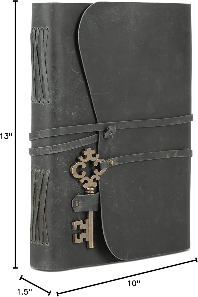 Leather Journal with Deckle Edge Paper 8x6 inch and Vintage Key | Handmade Writing Notebook Diary | Bound Daily Notepad for Men & Women Medium, Sketch/Writing pad for Artists