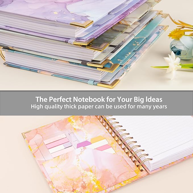 Spiral Notebooks for Work, 240 Pages Lined Spiral Journal Notebook, 5 Subject A5 College Ruled Journals for Writing, 8.6”x6.2''Journaling Notebooks for School Office Supplies (Grey Marble)