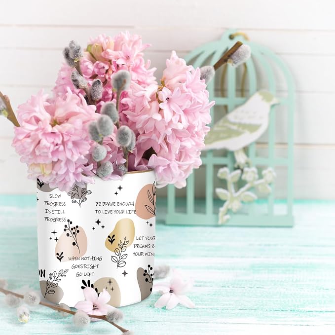 Cute Desk Pencils Pen Holder, Pencil Cup Holder for Desk, Ceramic Desktop Storage Pen Pencil Organizers Stationery Supplies for Office, Home, Words Pattern