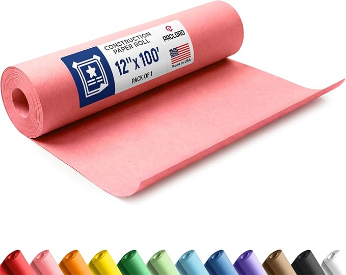 Pink Construction Paper Roll 12" x 100 ft – Made in USA – 12" Bulletin Board Paper for Classroom & School, Teachers & Kids
