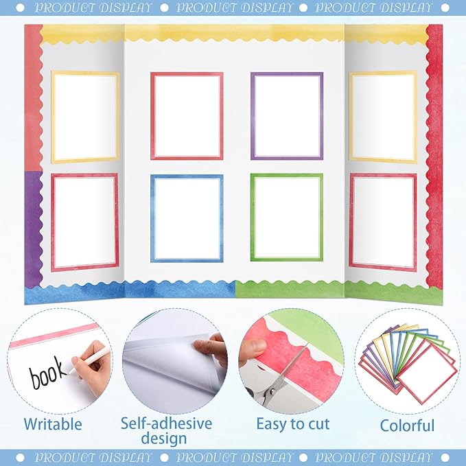 90 Pcs Science Fair Board Supplies Include 72 Trim Scalloped Bulletin Borders 18 Presentation Board Subtitles for Classroom Office Display(Watercolors)