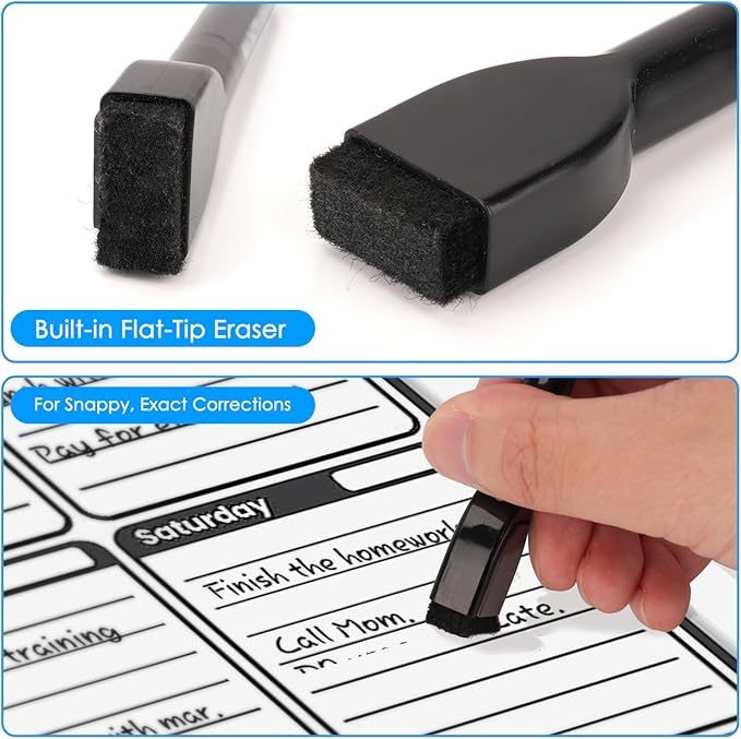 maxtek 24 Count Magnetic Black Dry Erase Markers, Fine Tip Whiteboard Markers with Eraser, Thin Markers Low Odor for Classroom, Office, Home