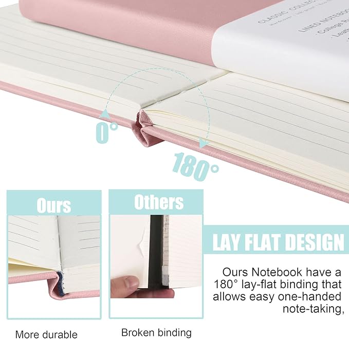 Lined Journal Notebook – Hardcover Notebook for Men & Women – Journals for Writing, Work, School, Home & Daily Notes, 160 Pages – Medium A5, 5.7"x8", 100 gsm Thick Paper (Pink)