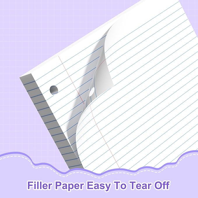 Loose Leaf Paper, 8x10.5 College Ruled, Notebook Paper for 3 Ring Binders, White Binder Notebook, 3 Hole Punch Paper, 100 Sheets/pack, 1 Pack