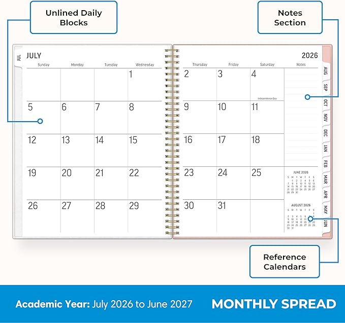 Blue Sky 2026-2027 Large Print Weekly and Monthly Academic Year Planner Calendar, July 2026 - June 2027, 8.5" x 11", Flexible Cover, Wirebound, Storage Pocket, Laminated Tabs, Charlotte