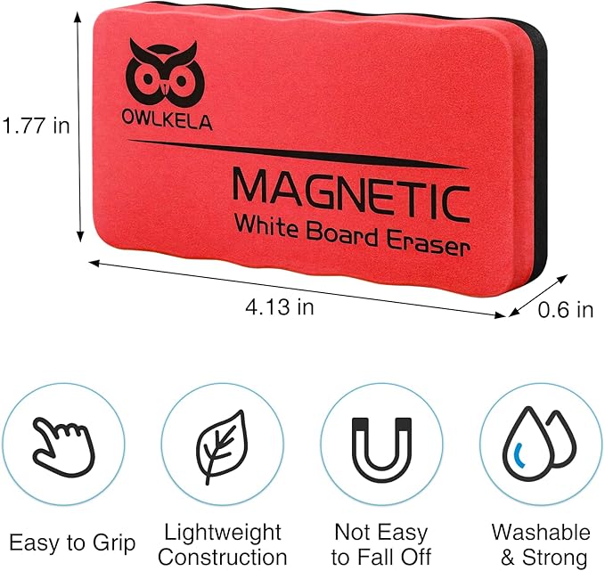 OWLKELA 8Pcs Dry Erase Erasers, Magnetic Whiteboard Eraser for Glass Board, Dry Board and Calendar Board, Blue&Red