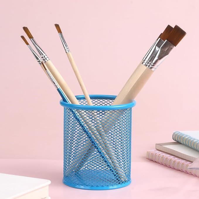 Tamaki Pen Holder Cup for Desk, Wire Mesh Pencil Cup Holder, Blue | Pen Cup for Desk Office Pen Organizer