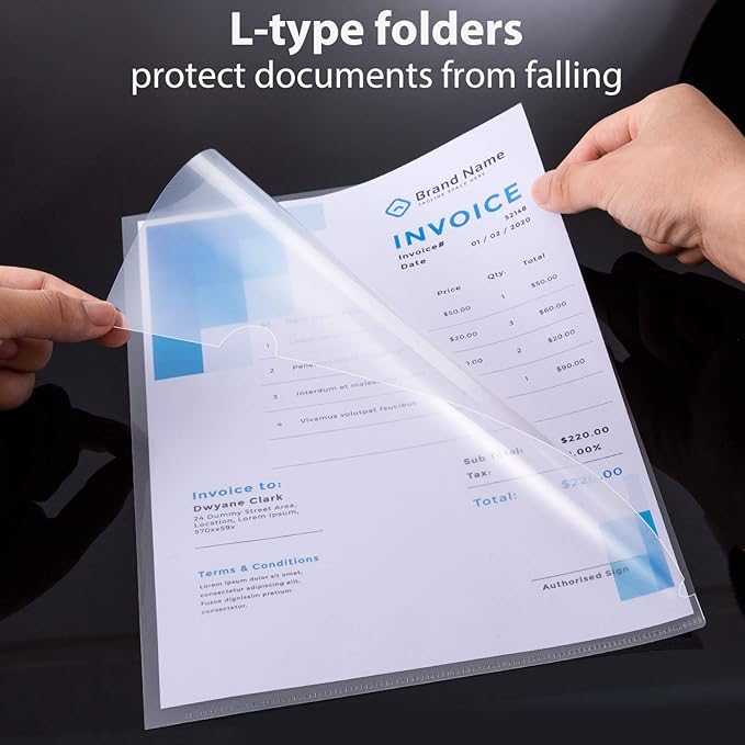 WOT I 24 Pack Plastic Clear Document Folders - L-Type Folders Copy Safe Project Pockets, for A4/ Letter Size Sheets, Transparent Color