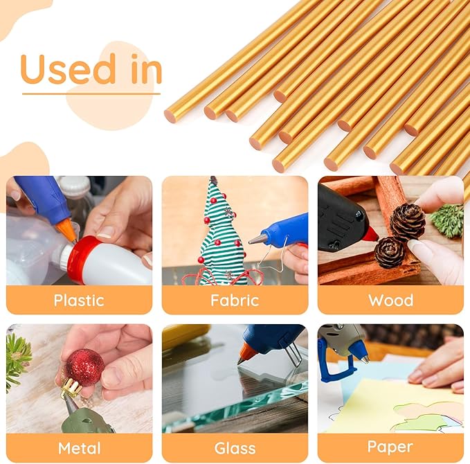 72 Pack Metallic Gold Hot Glue Sticks, 8"x0.43" Hot Melt Glue Sticks for Fabric, Wood, Plastic, Paper, Stamp, Crafting, Wedding Cards, Decoration, Car Dent Repair
