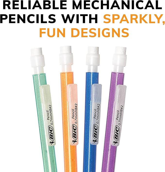 BIC Xtra-Sparkle Number 2 Mechanical Pencils With Erasers, Medium Point (0.7mm), Mechanical Pencils for School Supplies, 24 Count (Pack of 2)