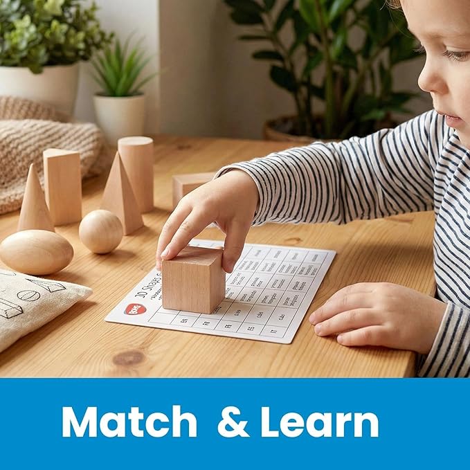 BOHS Geometric Solids Guess Game - 3D Shapes Miniature Set -Wooden Montessori Toys - Ages 3 and Up