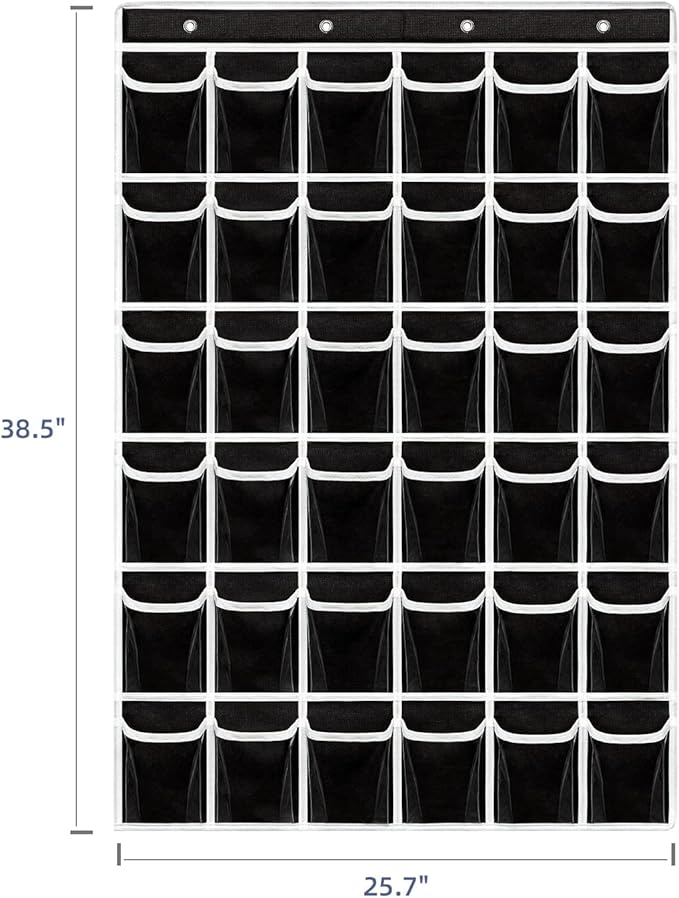 ANSTROUT 36 Clear Pockets Classroom Pocket Chart for Cell Phones,Pocket Chart Organizer for Calculator Holder with 36 Number Sticker Classroom Hanging Cell Phones Organizer (Black)