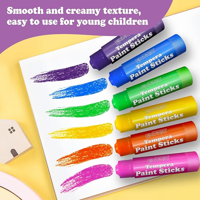 EXTRIC Tempera Paint Sticks for Kids – 24 Twist Crayons in  Vibrant Colors 12 Classic, 6 Metallic, 6 Neon | Mess Free, Quick Dry, Washable Solid Paint  kids + Bonus 50 Page Coloring Book