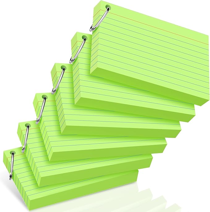 300 Count Index Cards 3 x 5 Inch Green Flash Cards with Ring, Heavy Flashcards College Ruled Home Organization, Durable Study To Do List Note Cards with Ruled Lines for Office & School Supplies