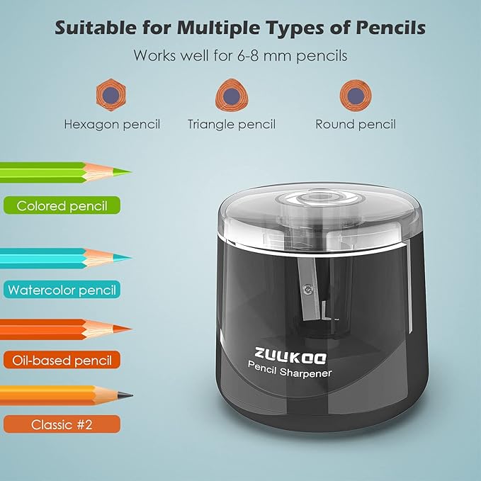 Electric Pencil Sharpeners, Battery Powered for Colored Pencils, High-Speed Operated Automatic & Manual Pencil Sharpener for Kids, Home School (Black)