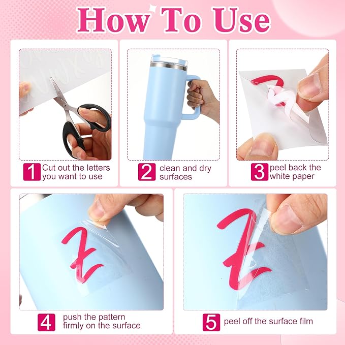 Humyoun UV DTF Cup Wrap Letter Stickers Vinyl Decals,Rose Red,6 Sheets | Personalized Name Stickers for Water Bottles Tumblers, Waterproof UV DTF Alphabet A-Z Stickers for 14-40oz Mugs DIY Craft